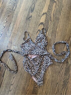 aerie Leopard Print One-Piece Swimsuit in Tan and Black